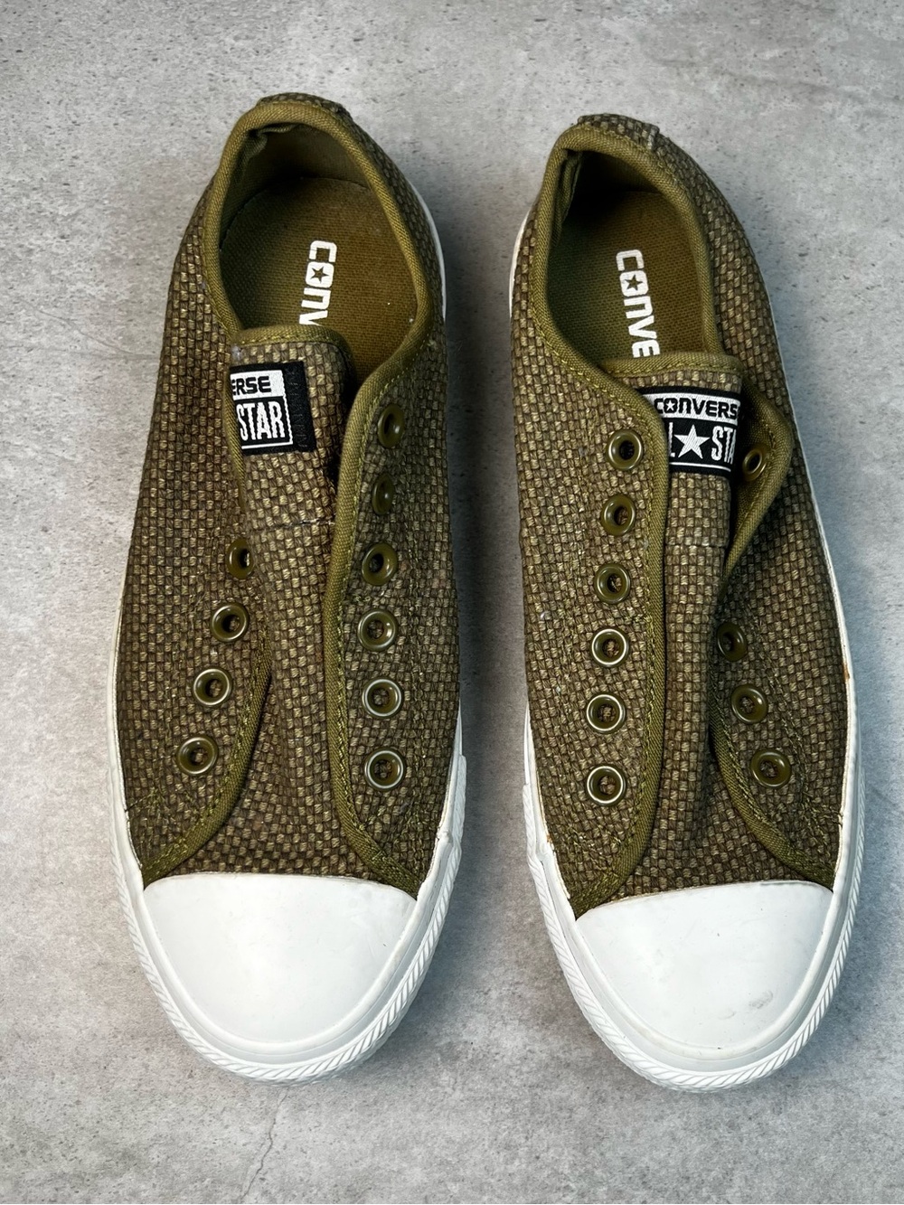 Converse Olive Green Slip-On Woven Canvas Sneakers